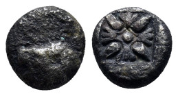 Ionia, Miletos, late 6th-early 5th century BC. AR Obol (8mm, 0.7 g). Panther or lion head facing. R/ Stellate floral pattern within incuse square.