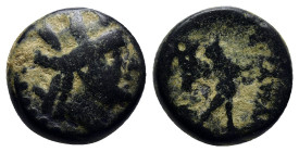 Phrygia, Apameia. Civic issue. 133-48 B.C. AE (14mm, 4.2 g) Bust of Tyche right/ Marsyas striding to right playing double-flutes.