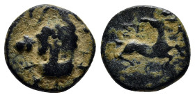 PISIDIA, Selge. 2nd-1st centuries B.C. AE. (12mm, 2.4 g) Laureate and bearded head of Herakles facing, lion-skin around neck; club to right Rev: ΣE-Λ,...