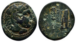 Macedonian Kingdom. Alexander III the Great. 336-323 B.C. AE (19mm, 6.5 g). ca.327-323 B.C. Head of Herakles right, wearing lion skin / AΛEΞANΔPOY, cl...