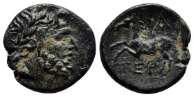Pisidia, Termessus Major. civic issue. 1st century B.C. AE (19mm, 4.1 g). Laureate head of Zeus right / TEP, horse prancing left, ethnic beneath; A ab...