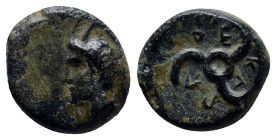 Dynasts of Lykia, Perikles Æ (12mm, 2.9 g). Circa 380-360 BC. Horned head of Pan to left / Triskeles, 'Perikle' in Lykian around.