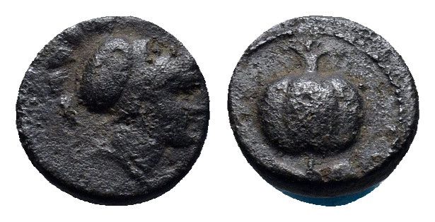 PAMPHYLIA. Side. Ae (10mm, 1.1 g) (1st century BC). Obv: Helmeted bust of Athena...