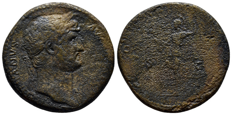 Hadrian Æ Sestertius. (32mm, 25.6 g) Rome, AD 125-128. HADRIANVS AVGVSTVS, laure...