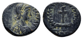 Theodosius II Æ Nummus. (11mm, 1.3 g) Uncertain mint (Nicomedia or Cyzicus), AD 445-450. [D N THEODO]SIVS P F A[VG], pearl-diademed, [draped and cuira...