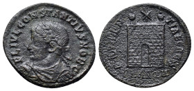Constantius I as Caesar AD 293-305. Antioch Follis Æ (20mm, 2.8 g). FL IVL CONSTANTIVS NOB C, laureate, draped, and cuirassed bust left / PROVIDENTIAE...