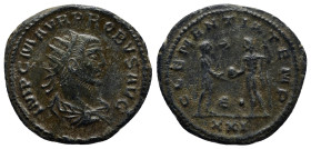 Probus AD 276-282. Antioch Antoninianus Æ (22mm, 5.5 g). IMP C M AVR PROBVS P F AVG, radiate, draped and cuirassed bust right / CLEMENTIA TEMP, E dot,...