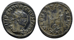 Carus AD 282-283. Cyzicus Antoninianus Æ (20mm, 3.9 g). IMP C M AVR CARVS P F AVG, radiate, draped, and cuirassed bust right / CLEMENTIA dot TEMP, Car...