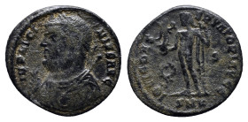 Licinius I (308-324). Æ Follis (18mm, 2.8 g). Cyzicus, 317-320. Laureate and draped bust l., holding mappa, globe and sceptre. R/ Jupiter standing l.,...
