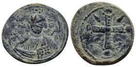 Anonymous. Time of Nicephorus III Botaniates (1078-1081 AD). AE, Follis. (24mm, 6.8 g)(Possibly a variation of Class I) Bust of Christ facing, nimbate...