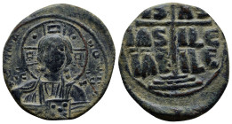 Anonymous (attributed to Romanus III). Ca. 1028-1034. AE follis (29mm, 10.1 g) Nimbate bust of Christ facing, square in each limb of cross; wearing pa...