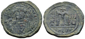 BYZANTINE EMPIRE: Tiberius II Constantine, 578-582 AD, AE follis (30mm, 11.2 g), Theupolis (Antioch), year 8 (581/2 AD), S-448, crowned bust, facing b...