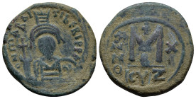 Maurice Tiberius. 582-602. AE follis (28mm, 11.5 g). Cyzicus mint, struck 592/3. δN MARCI TIbЄRI PP A, crowned and cuirassed bust of Maurice facing ho...