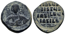 Anonymous Folles, time of Basil II & Constantine VIII, (976-1025 AD) Constantinopolis AE Follis (27mm, 11.5 g) Obv: +ЄMMANOЧHΛ Nimbate bust of Christ ...