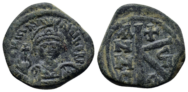 Maurice Tiberius. 582-602. AE half-follis (22mm, 5.8 g). Struck 588/9. D N mAVRI...