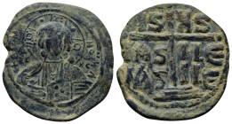 Anonymous Folles. temp. Romanus III, circa 1028-1034. Æ Follis (33mm, 11.7 g). Constantinople mint. Facing bust of Christ Pantokrator / Large cross po...