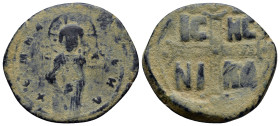 Michael IV the Paphlagonian AD 1034-1041. Constantinople Anonymous Follis Æ (30mm, 10.1 g) + EMMANOVHΛ IC-XC, half-length figure of Christ standing fa...