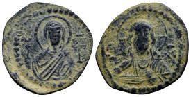 Romanus IV. 1068-1071. Æ follis (anonymous). (26mm, 3.9 g). Facing bust of the Theotokos (Virgin Mary), orans, MP monogram left, ΘV to right. / Bust o...