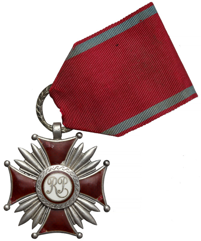 II RP, Srebrny Krzyż Zasługi - J. Knedler (SREBRO) Krzyż wykonany w srebrze, pun...