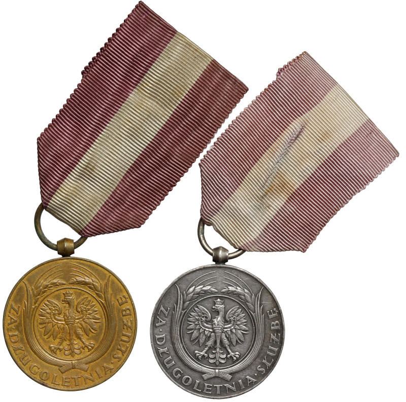 II RP, Medal za Długoletnią Służbę - Brązowy (X) i Srebrny (XX) (2szt) Medale na...