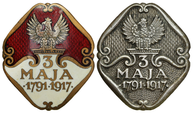 Przywieszka patriotyczna - 3 maja 1917 (2szt) Ciekawy zestaw, wykonanych z dużą ...