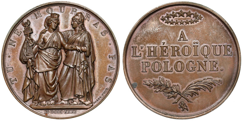 Medal, a L'Heroique Pologne (Bohaterskiej Polsce) 1831 Bardzo ładny.
 Wybity na...