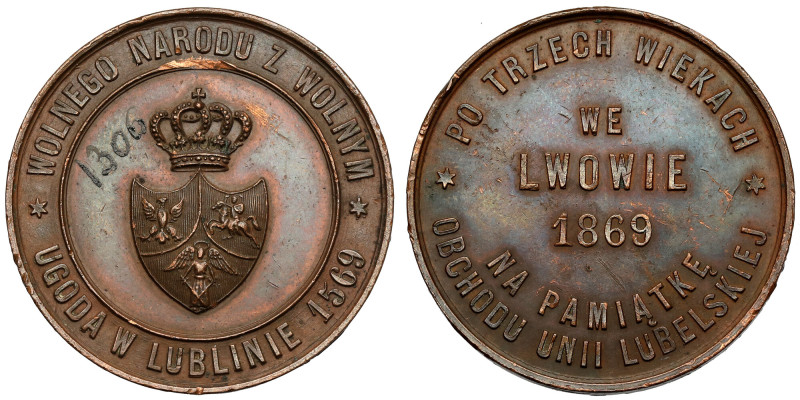 Medal, Na pamiątkę obchodu Oni Lubelskiej we Lwowie 1869 Ładny jak na ten typ. ...