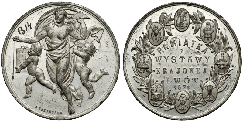 Medal, Pamiątka z Wystawy Krajowej Lwów 1894 Rzadki typ autorstwa A. Schindlera....