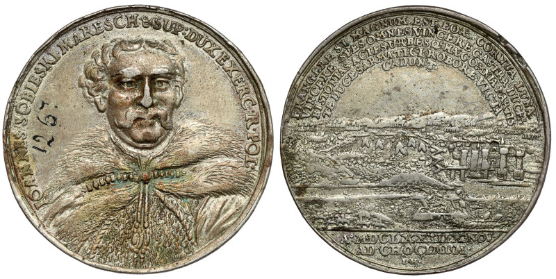 Jan III Sobieski, Medal 1673, Chocim - późniejszy odlew Na awersie medalu numer ...