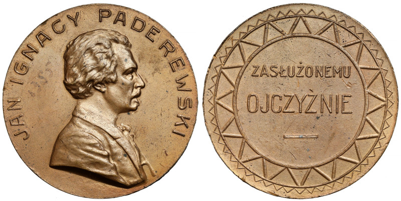 Medal, Ignacy Jan Paderewski ZASŁUŻONEMU OJCZYŹNIE Na awersie pozostałości numer...