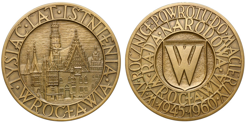 Medal, Tysiąc lat istnienia Wrocławia 1960 Brąz, średnica 70 mm, waga 124 g.&nbs...