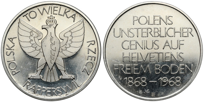 Szwajcaria, Rapperswil - Medal poświęcony Polakom 1868-1968 Srebro (.900), średn...