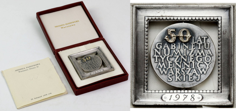 Medal, 50-lecie Gabinetu Numizmatycznego Mennicy Warszawskiej 1978 Wymiary: 59 x...
