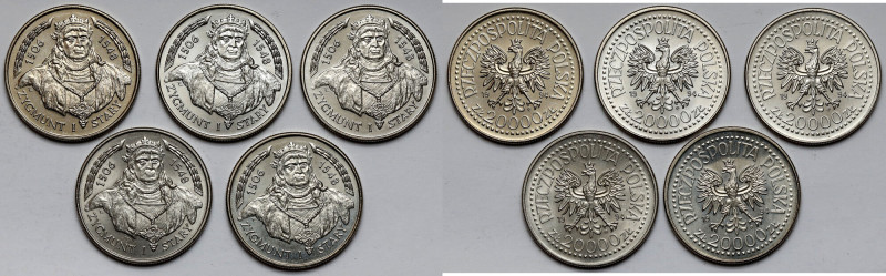 20.000 złotych 1994 Zygmunt I Stary, zestaw (5szt) Mennicze. Reference: Parchimo...