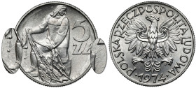 Rybak 5 złotych 1974 - na TRAWCE (z obu stron) - b.rzadki