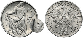 Rybak 5 złotych 1974 - na TRAWCE (z prawej) - b.rzadki