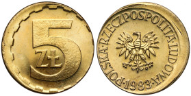 Destrukt 5 złotych 1983 - niecentryczne bicie