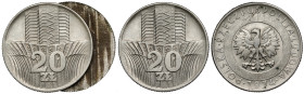 Destrukt 20 złotych 1974 Wieżowiec i kłosy - ROZWARSTWIENIE blachy