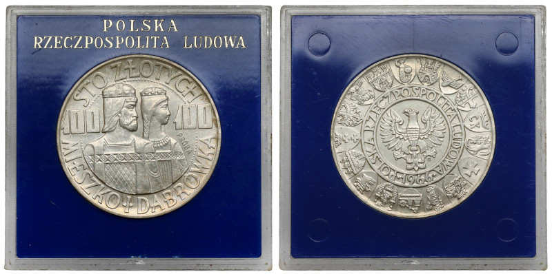 Próba SREBRO 100 złotych 1966 Mieszko i Dąbrówka - półpostacie Reference: Parchi...