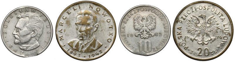 10 i 20 złotych 1974-1982 - destrukt i falsyfikat z epoki (2szt) W zestawie dest...