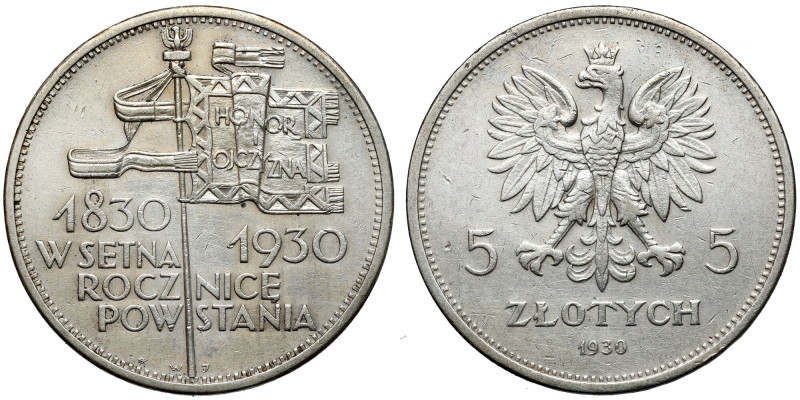 Sztandar 5 złotych 1930 Ładna; lekko przeczyszczona na stronie głównej - ze szta...