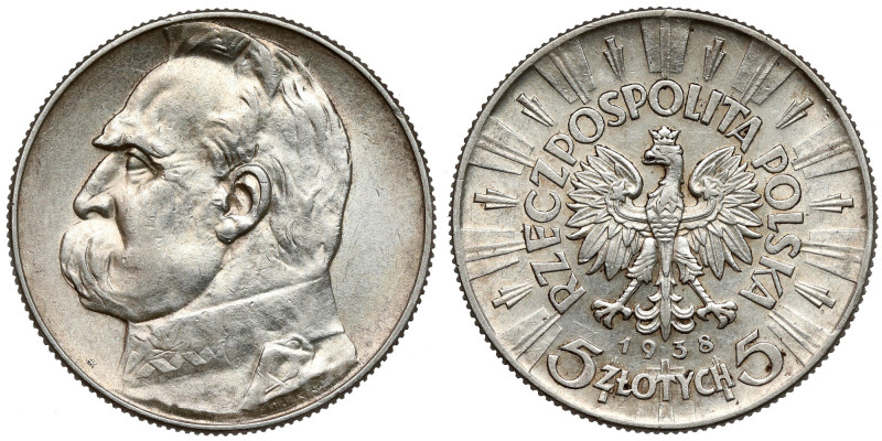 Piłsudski 5 złotych 1938 Rzadki rocznik w ładnym stanie. Reference: Chałupski 2....