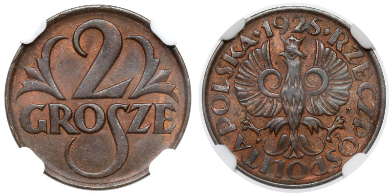 2 grosze 1925 Reference: Chałupski 2.5.1.b, Parchimowicz 102.b
Grade: NGC MS63 ...