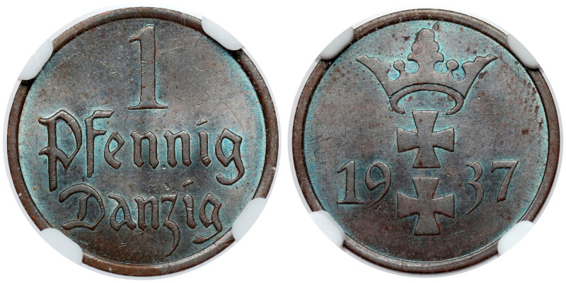 Gdańsk, 1 fenig 1937 Reference: Parchimowicz 53.e
Grade: NGC MS63 BN 

POLAND...