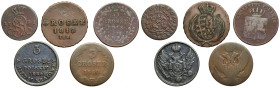 Poniatowski i zabory, zestaw monet miedzianych (5szt)