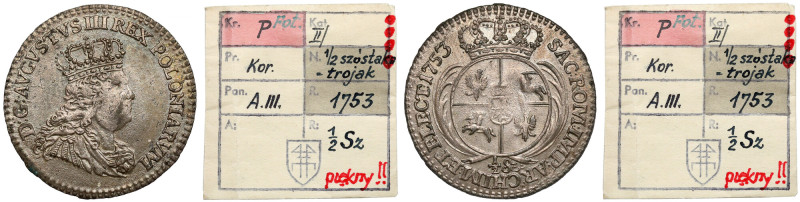 August III Sas, 1/2 szóstaka (Trojak) Lipsk 1753 - 1/2 Sz - ex. Kałkowski Pierws...