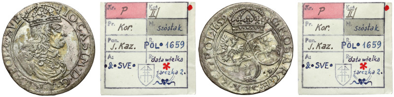 Jan II Kazimierz, Szóstak Kraków 1659 TLB - ex. Kałkowski Rysy na awersie, bardz...