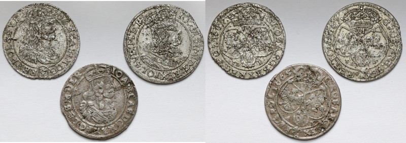 Jan II Kazimierz, Szóstak 1665-1667, zestaw (3szt) Szóstak 1665 z perforacją bla...