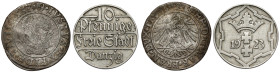Prusy, Albrecht Hohenzollern, Grosz 1537 i 10 fenigów 1923, zestaw (2szt)