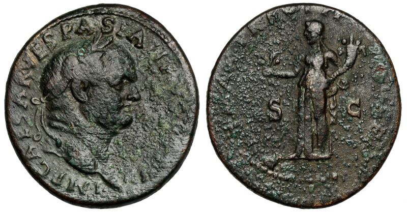 Vespasian (69-79 AD) As, Asia Obverse: IMP CAESAR VESPASIAN AVGVSTVS&nbsp; Laure...